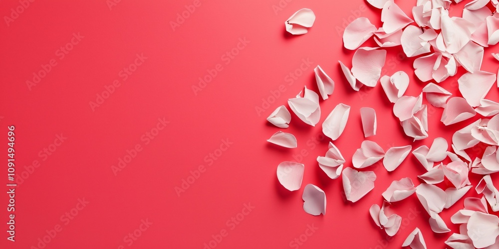 Poster minimal flower and color of the year. a vibrant red background scattered with delicate white flower 