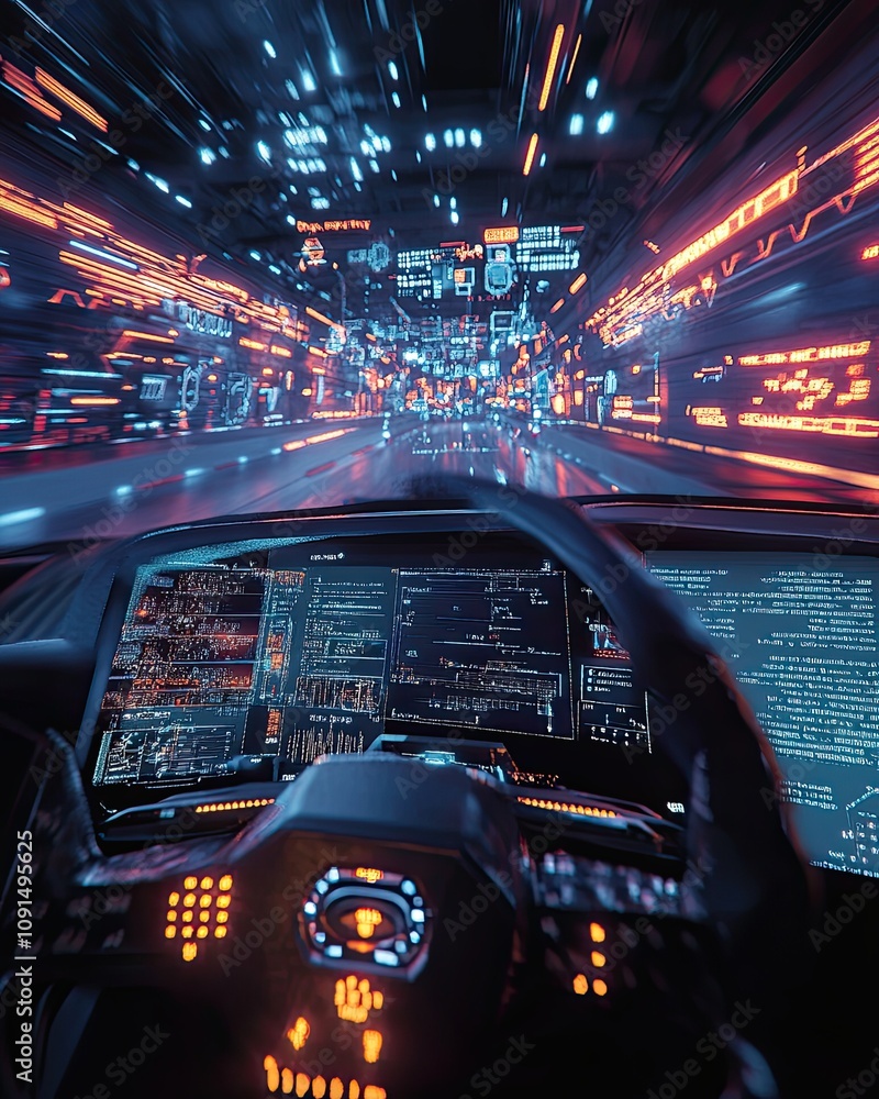 Aufkleber experience the thrill of high-speed digital navigation through a cybernetic cityscape
