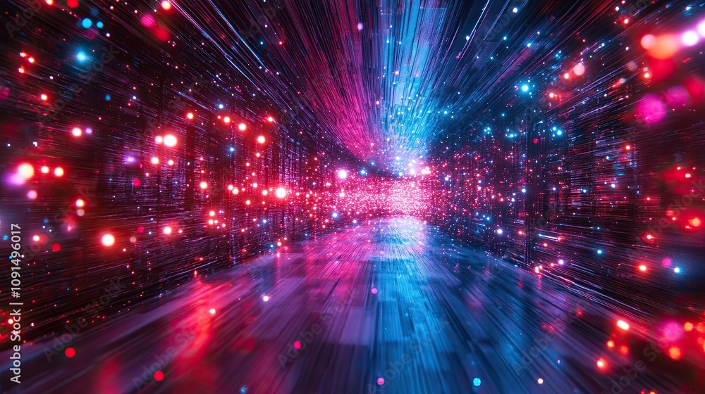 Poster exploring the vibrant cosmos of light in a surreal digital universe