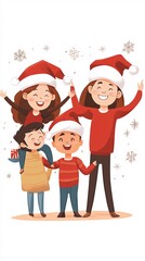 Fototapeta premium Happy family celebrating christmas together with falling snowflakes