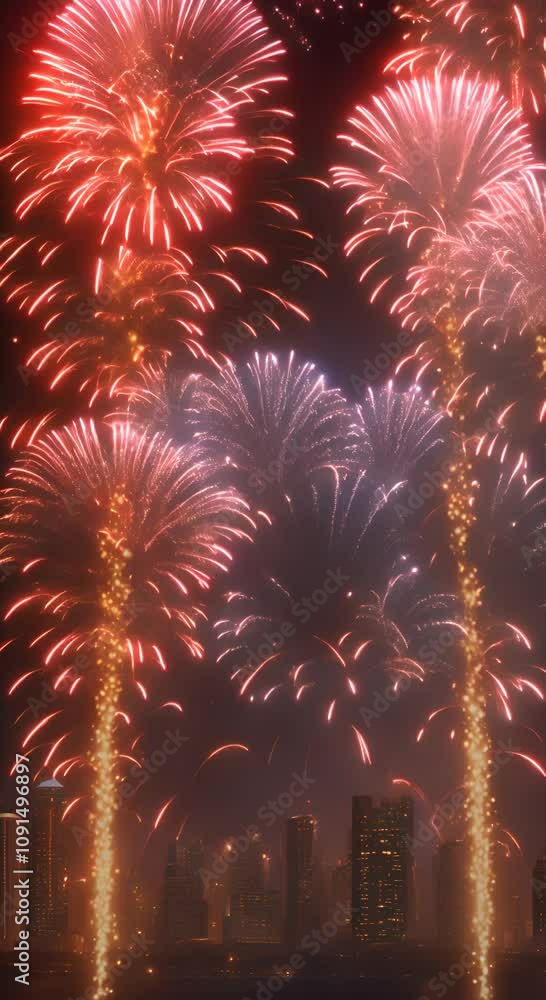 Poster vertical new years eve fireworks loop with a real fireworks background that is seamless abstract fir