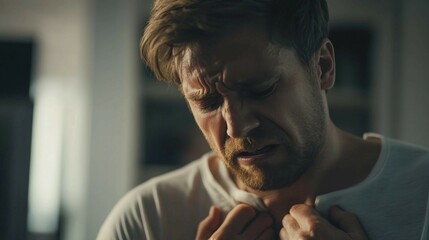 a man adjusting his tie while standing in a room