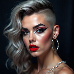 Fototapeta premium Elegant portraits of a woman with a confident expression. Highlighting beauty and sophistication in a softly lit setting.