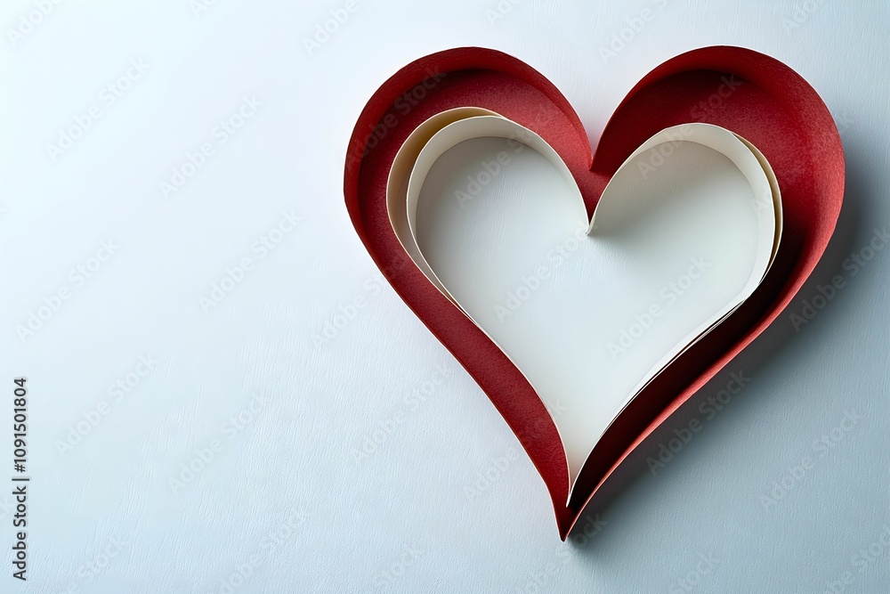 Poster heart shape created with layered paper in red and white colors