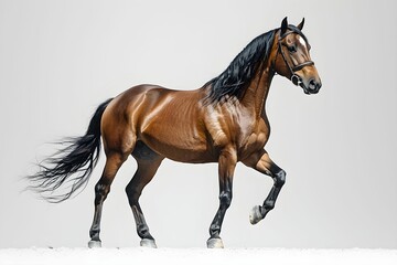 Obraz premium Majestic brown horse trotting against a neutral backdrop