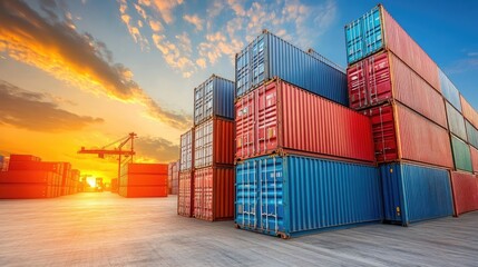 Fototapeta premium Containers in shipping yard, shipping port, 3D