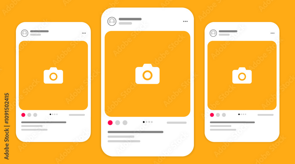Poster social media carousel post template mockup. mobile app interface with blank pictures, editable posts