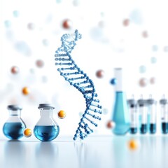 Molecular biology lab with DNA models and sequencing equipment, representing genetic research