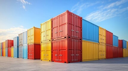 Fototapeta premium Containers in shipping yard, shipping port, 3D