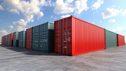 Fototapeta premium Containers in shipping yard, shipping port, 3D