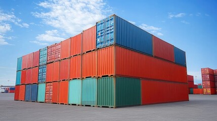 Fototapeta premium Containers in shipping yard, shipping port, 3D