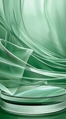 Emerald Green Abstract Display Stage with Smooth Fabric Waves