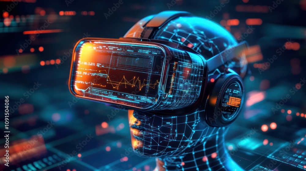 Poster virtual reality headset shows data analysis