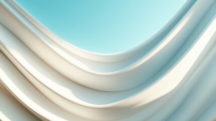 A mesmerizing display of smooth white curves flowing elegantly against a vibrant blue sky, capturing movement and tranquility intertwined perfectly.