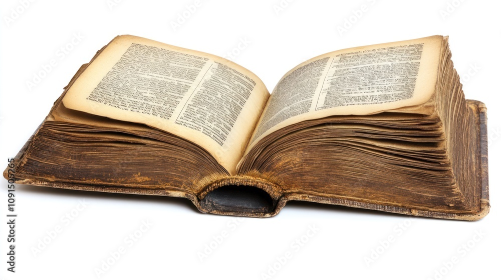 Poster Antique Book Open Displaying Aged Pages and Text