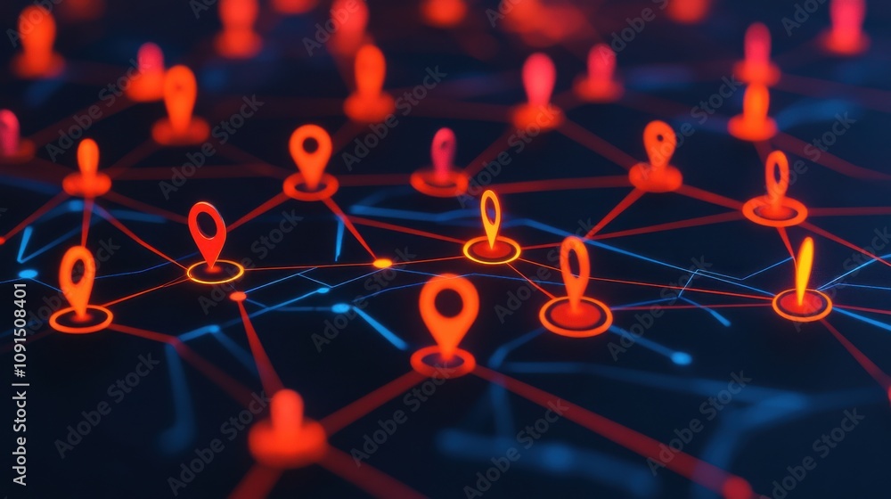 Poster abstract network connections with illuminated markers