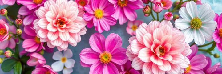 Obraz premium A beautiful and vibrant flower background with various blooms in full bloom, perfect for adding a touch of nature to any design or project, project, vibrant