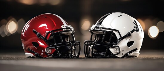 Fototapeta premium American Football Helmets Showdown: Red vs White