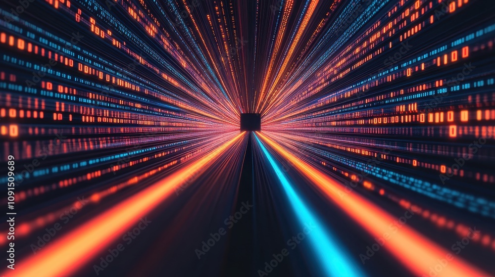 Fototapete firewalls and cybersecurity protect against security risks. light trails representing digital connec