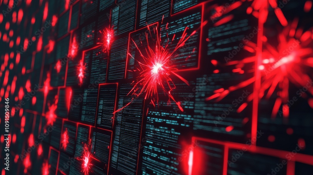 Poster firewalls and cybersecurity protect against security risks. abstract concept of data breach visualiz