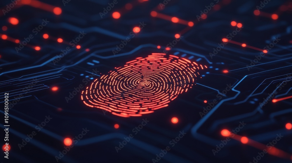 Poster firewalls and cybersecurity protect against security risks. advanced biometric security system conce