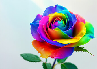 Colorful rose blooms vibrantly against a soft pastel backdrop in daylight
