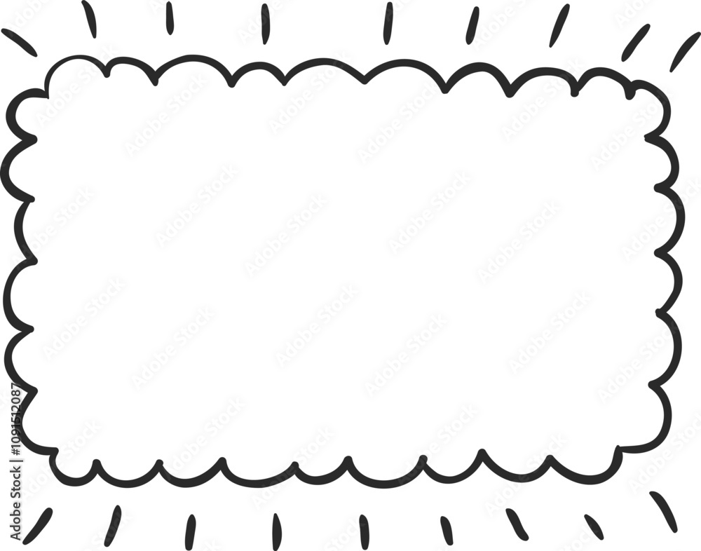 Poster hand drawn shining rectangular thought bubble with scalloped edges is waiting to be filled with idea