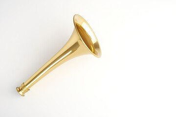 Obraz premium Golden horn on white background, symbol of music and announcemen