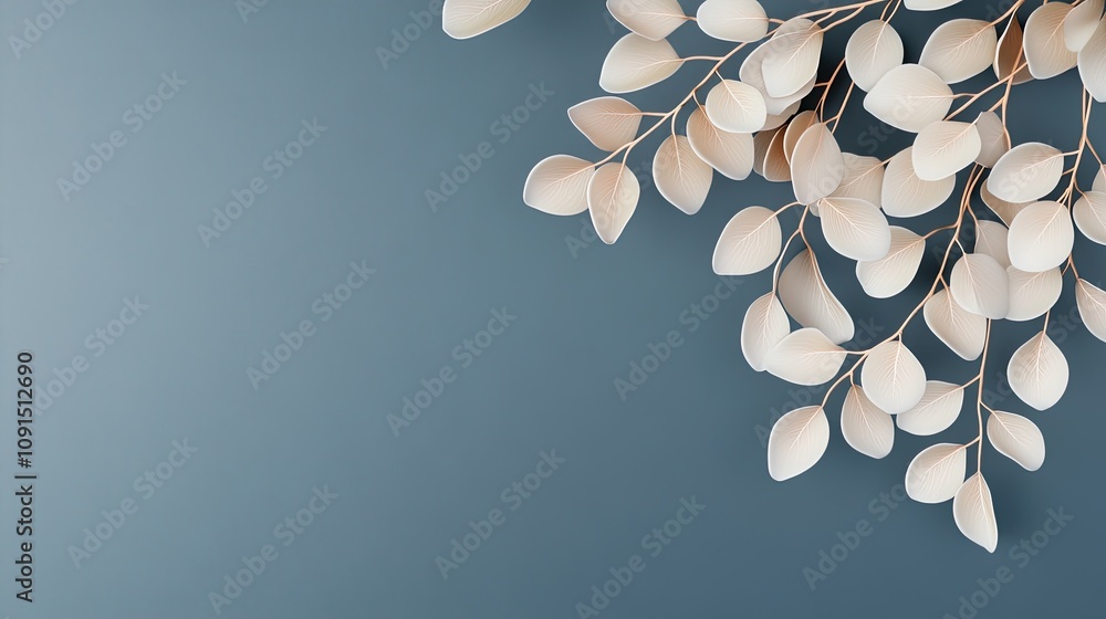 Poster soft white leaves gently cascading against a smooth gradient background in a serene setting during d