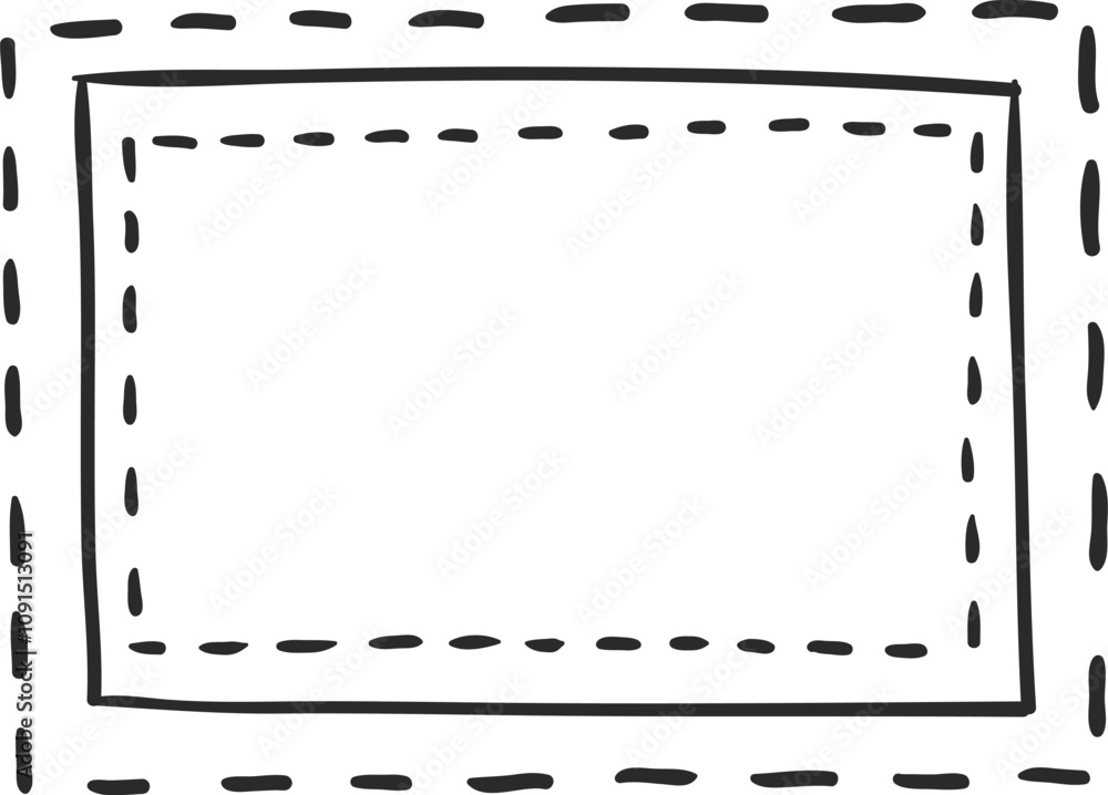 Poster simple, hand drawn rectangular frame featuring a combination of dotted and solid lines, providing a 