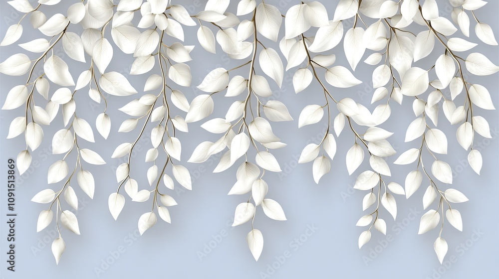 Poster soft white leaves gently cascading against a smooth gradient background in a serene setting during d