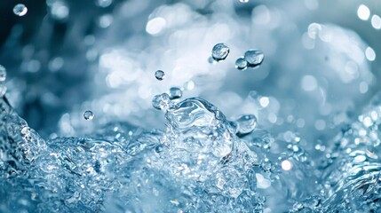 Splashing water droplets in mid-air with bokeh background