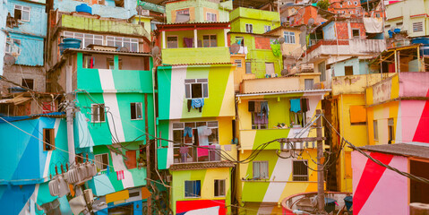 colorful houses in the Santa Marta favela in Rio.