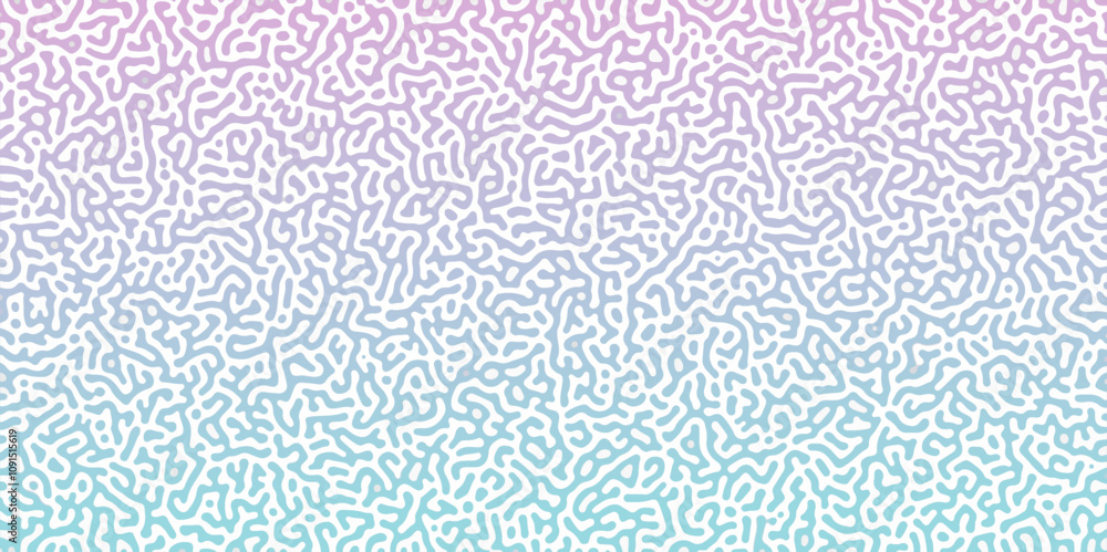 Poster Abstract Reaction-diffusion Turing pattern natural texture blue, pink gradient color scheme. Linear design with biological shapes. Organic lines Memphis. abstract truing organic wallpaper design.

