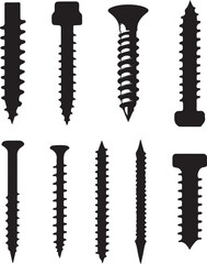 Screw icon collection silhouette vector art illustration