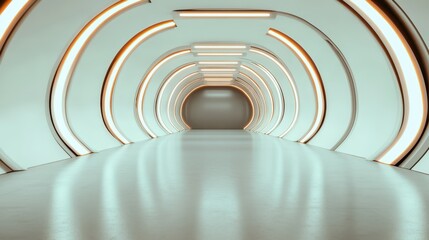 Obraz premium A futuristic corridor emits a sci-fi ambiance with its seamless design and glowing lights, creating an immersive experience that transports viewers to a new dimension.