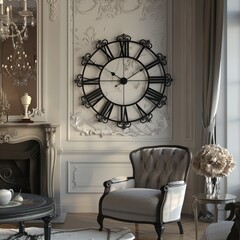 Grand Classic Interior with Ornate Wall Clock