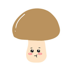 kawaii mushroom cartoon design element. Funny happy cute happy small smiling mushroom porcini.Vector flat cartoon character illustration kawaii icon.Isolated on white background.Mushroom
