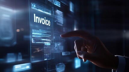 Fototapeta premium Businessman in digital reality: invoice icon