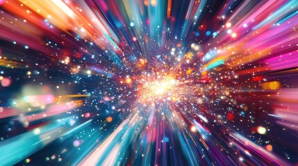 Fototapeta premium Digital Art New Year's Celebration with Dynamic Virtual Fireworks Display, Colorful Stripes and Lights Dancing in Cyber Space