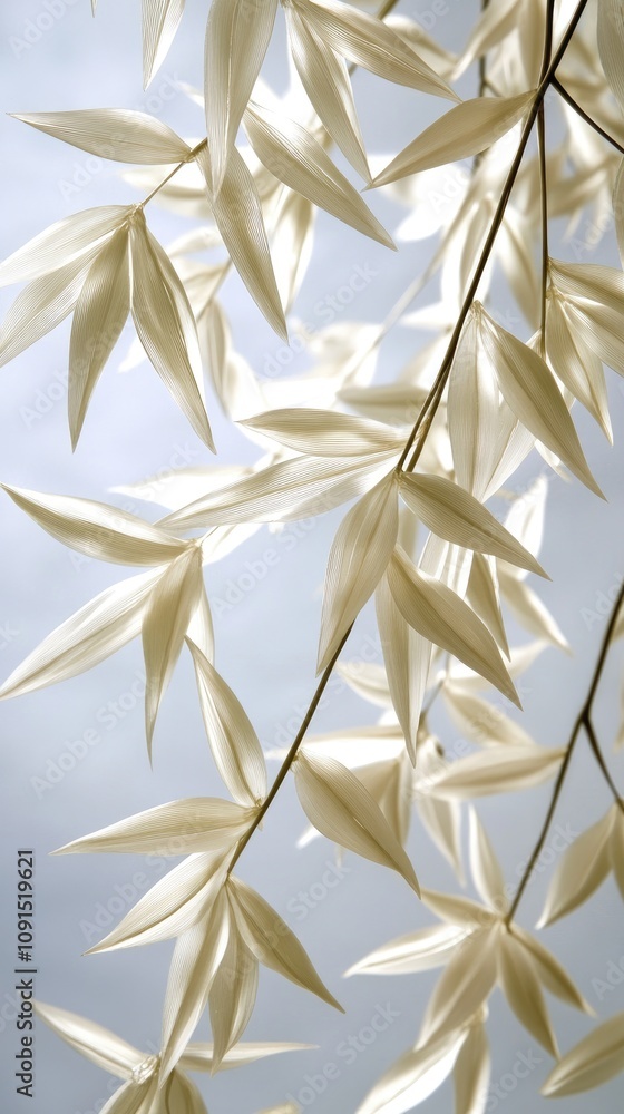 Poster soft white leaves gently cascading against a smooth gradient background in a serene setting during d