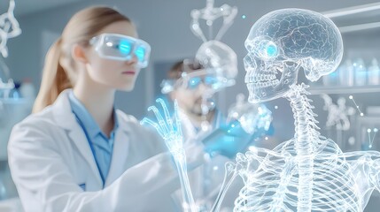 Fototapeta premium Scientist Studying Human Skeleton Hologram