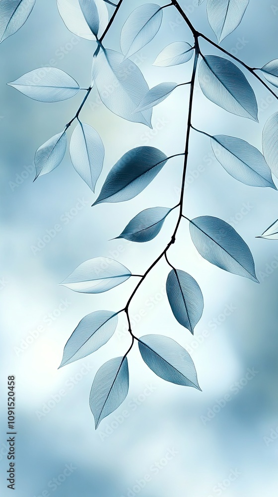 Poster soft white leaves gently cascading against a smooth gradient background in a serene setting during d