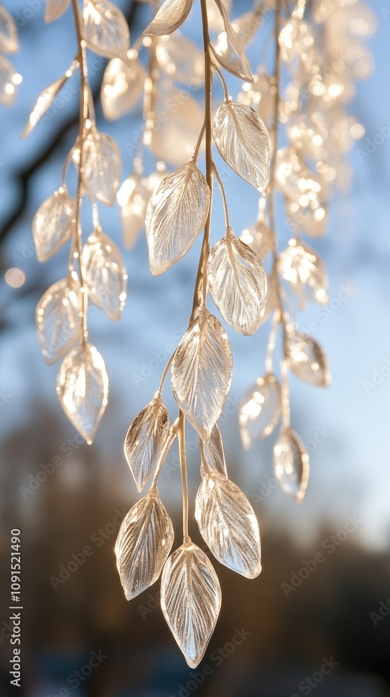 Poster soft white leaves gently cascading against a smooth gradient background in a serene setting during d