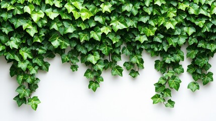 Obraz premium Lush green ivy leaves cascading against a plain white background.