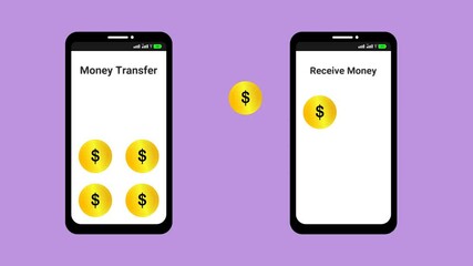 Animation, Illustration of digital money transfer using a smartphone