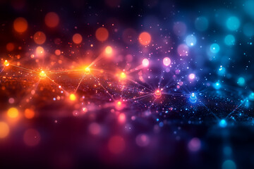 Obraz premium A digital art piece featuring colorful network nodes forming a spiderweb of interconnected big data analytics