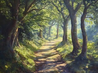 Fototapeta premium Early summer in the woodlands of Brayford in North Devon, UK. A beautiful shady walk