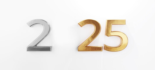 2025 golden with blank white-space for a element. copy-space template, new year in gold silver color