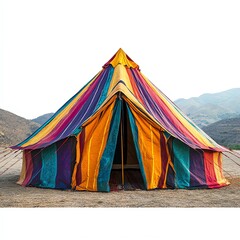 Colorful tent in stunning outdoor landscape.